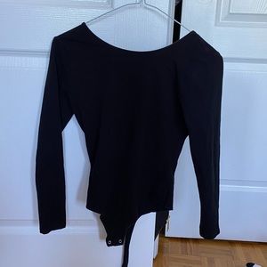 Black bodysuit with crossed back straps